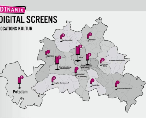 Digitale Screens sind Bildschirme für großformatige Werbung und Infos für Kultur und Freizeit Interessierte